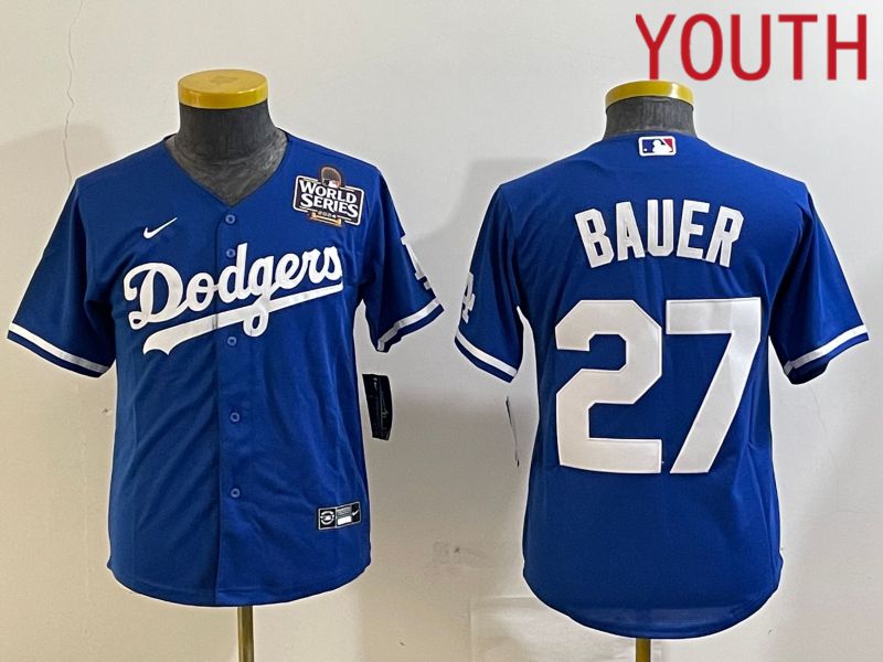 Youth Los Angeles Dodgers 27 Bauer Blue Game 2024 Nike MLB Jersey style 2